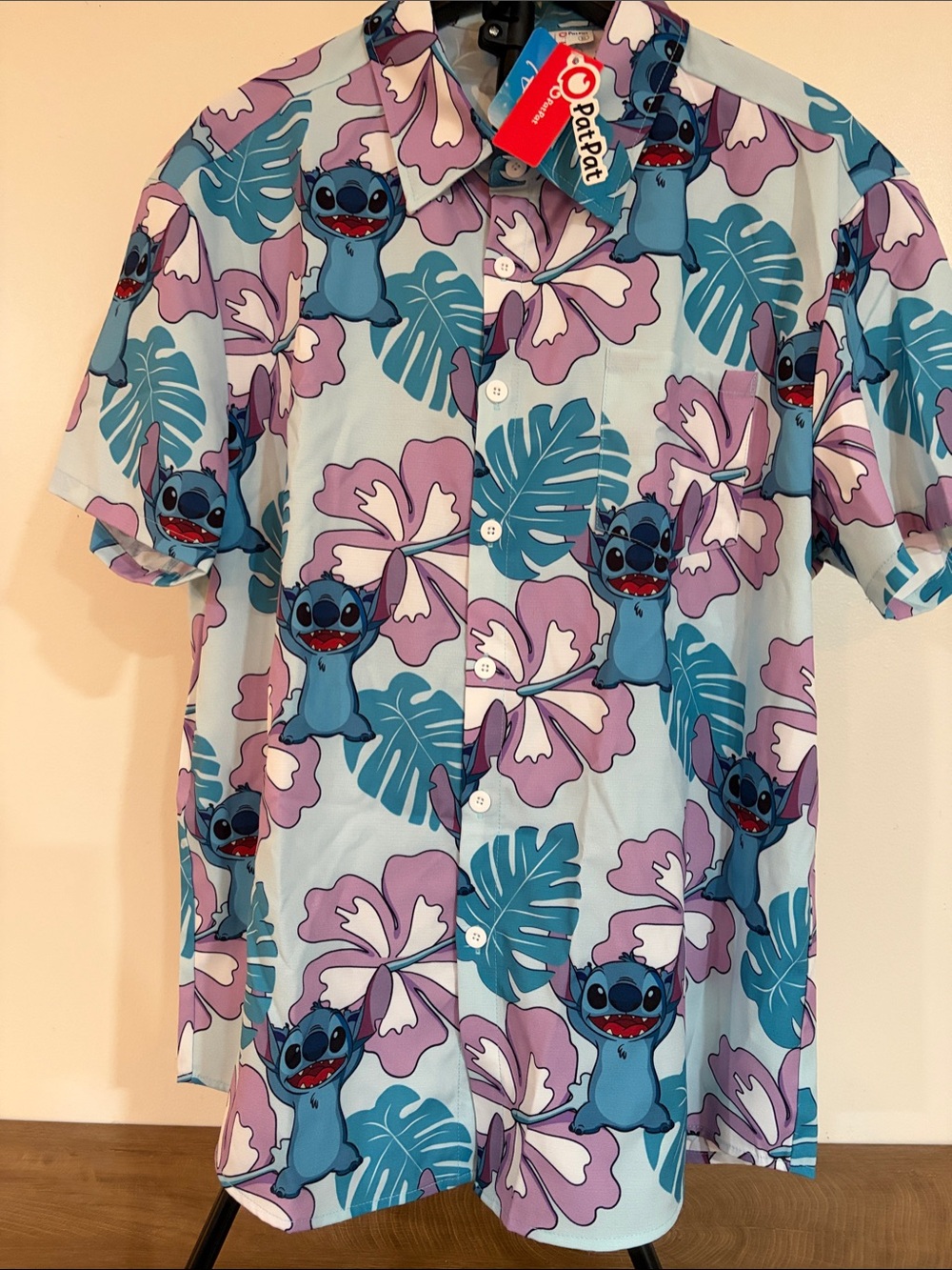 Pat Pat men’s xl Disney stitch button up shirt NWT blue purple